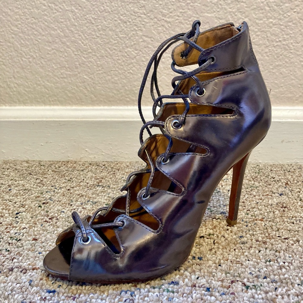 Schutz Lace Up Heels in Bronze Metallic
